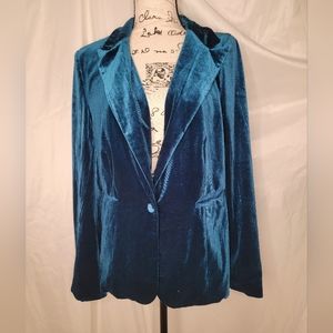 JustFab blue teal velvet jacket size XL lined with pockets